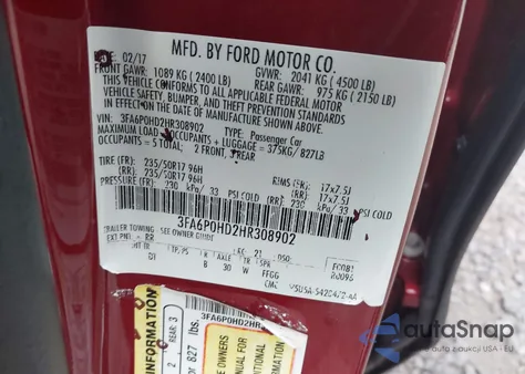 2017 Ford Fusion Se z USA, uszkodzony, nr VIN 3FA6P0HD2HR308902